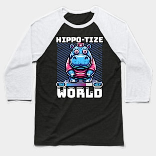 Funny Hippopotamus Design Hippo-Tize the World Kids Women Baseball T-Shirt